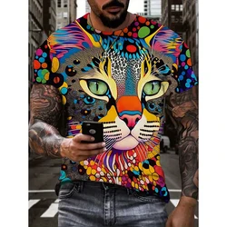 Colorful Art Cat 3D Digital Pattern Print Men's Graphic T-shirts CausalComfy Short Sleeves Pullover Tops Men's Summer Clothing