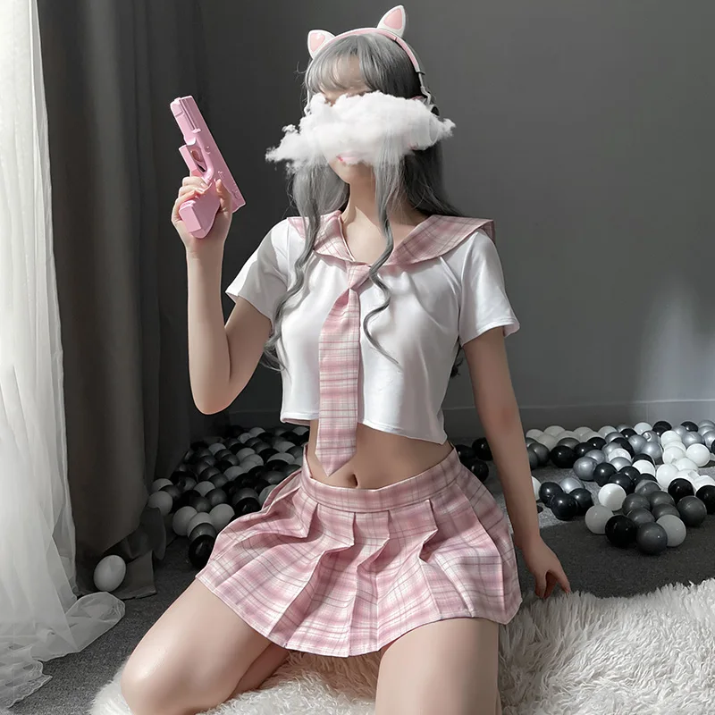 Japanese School Girl Cosplay Student Uniform Women Sexy Lingerie Costume Sweet Plaid Skirt Cheerleading Sex Clothing Role Play