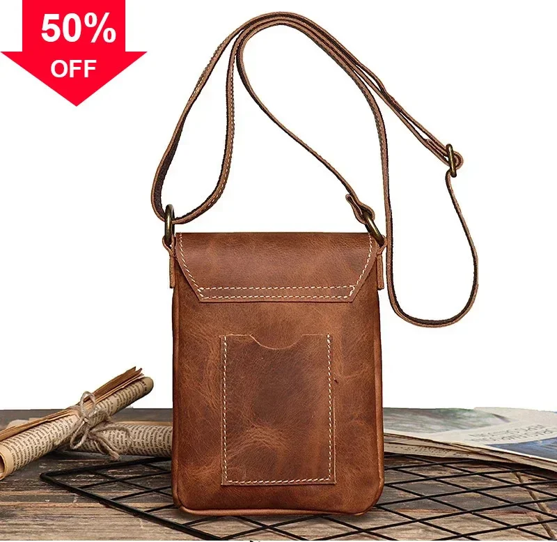 Genuine Leather Cellphone Pouch With Strap Men Women Shoulder Small Crossbody Fashion Sling Bag For Outdoor