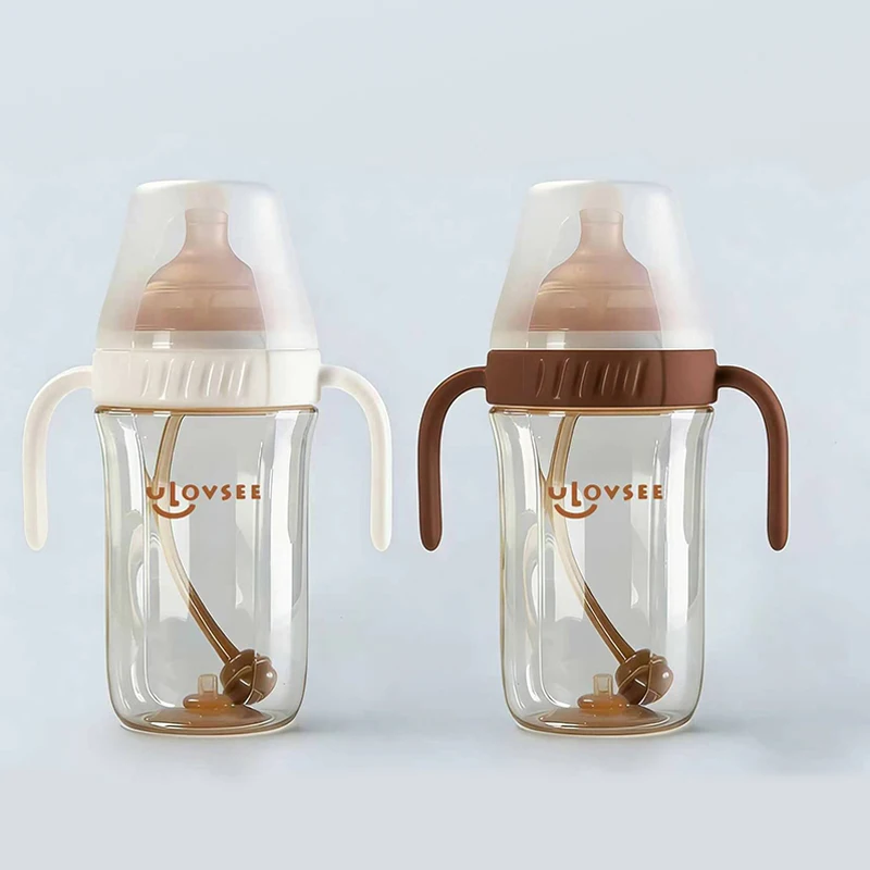 New 280ml Heat-Sensitive PPSU Baby Bottle with Bottom Air Balance Hole/Valve, Wide-neck Gravity Ball Feeding Bottle with Handle view 6