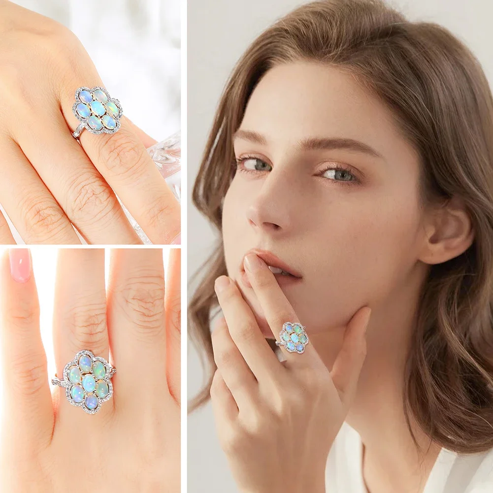 GZ ZONGFA 100% 925 Sterling Silve Flower Rings for Women 2.23Carats Sparkling Natural Opal Gemstone  Party Trendy Fine Jewelry