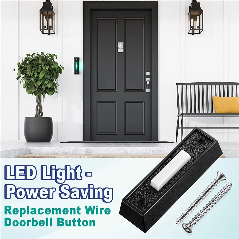 ABNP 1PCS Wired Doorbell Button with LED Light, Replacement Of Doorbell Ring Button, Wall Mounted Door Opener Switch