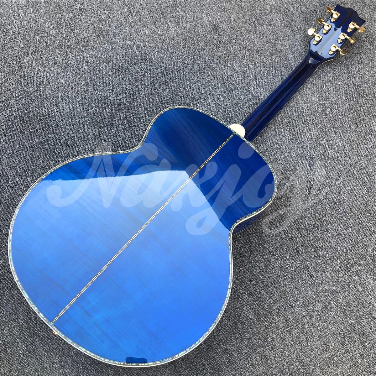 43 Inches Blue Solid Spruce J200 Acoustic Guitar Abalone Ebony Flame Maple Body Electric Guitarra