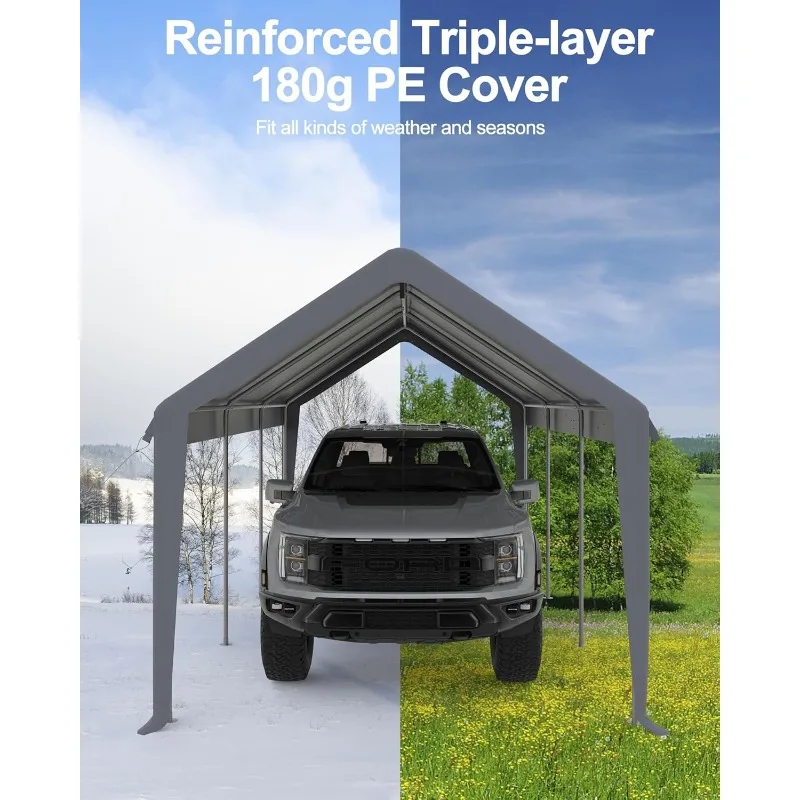 13'x20' Heavy Duty Carport Canopy, Portable Garage with Reinforced Frame, for Full-Size Pickup, Bass Boat, and Equipment