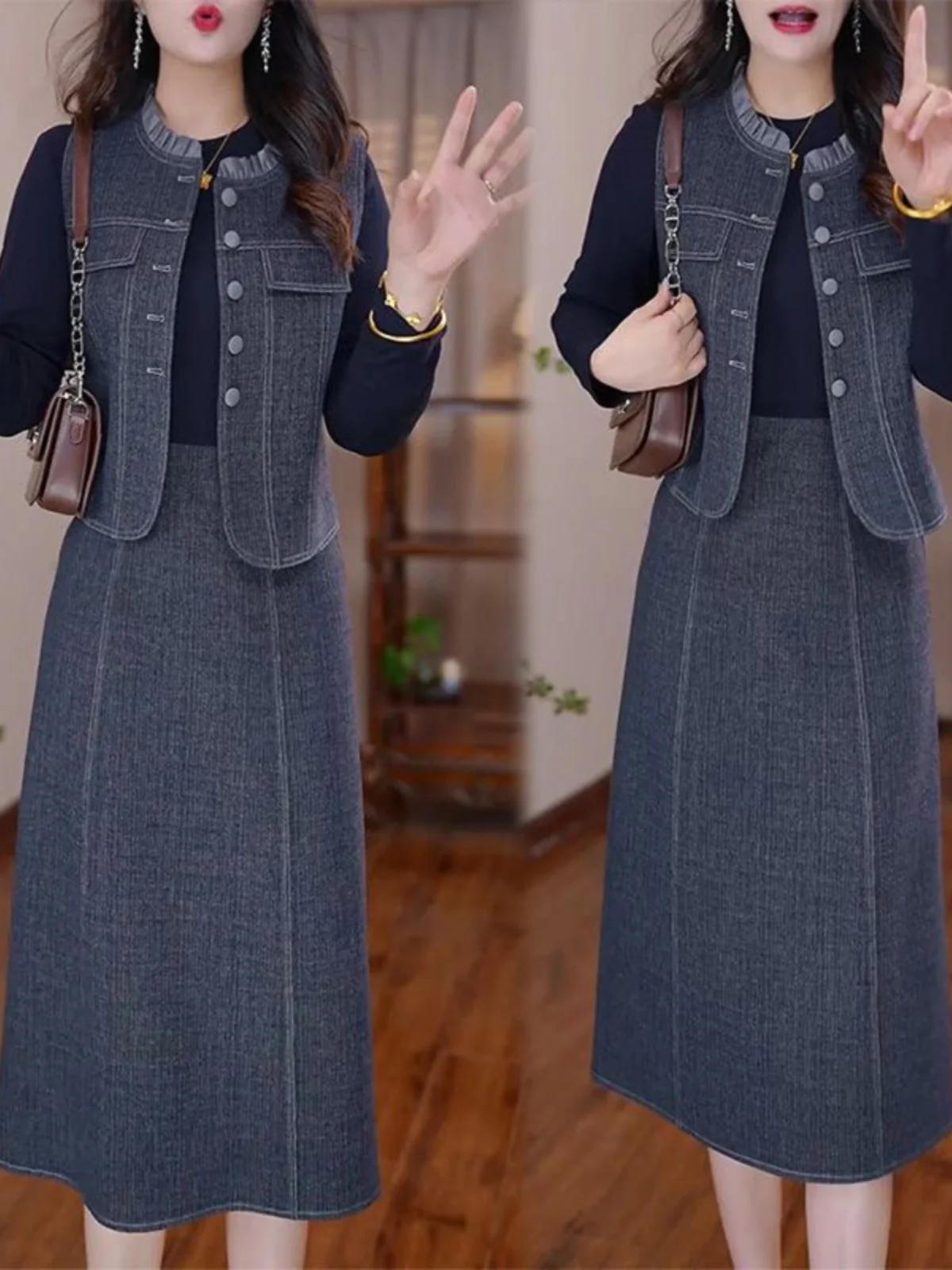 High End Temperament Vest Dress Two-piece Set Spring and Autumn Korean Version Elegant Women's Set