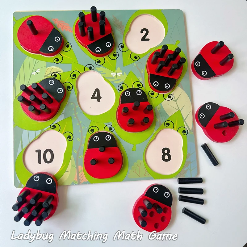 Gioco di conteggio del bastoncino di coccinella in legno Giocattoli matematici Montessori per i più piccoli Numeri di apprendimento Giocattoli educativi sensoriali abbinati