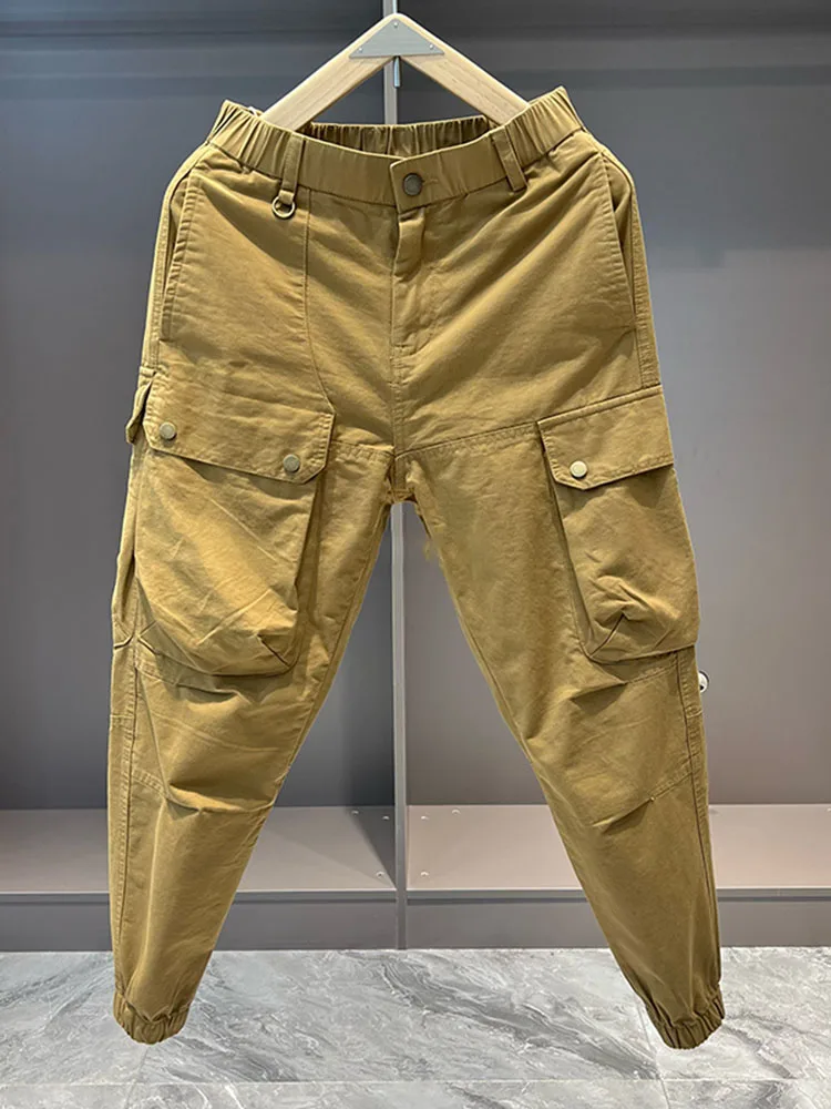 

Autumn Trendy Khaki Work Pants Men's Casual Loose Cuffed Trousers with Big kets Youth Loose Fit Harajuku Sle Pants