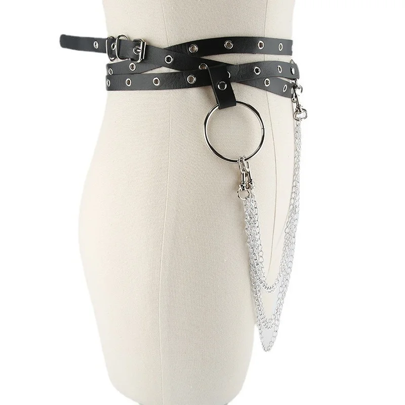 Rok Dames Jurk Taille Keten Multi-Loop Zwarte Dunne Riem Mode Klinknagel Decoratieve Verlenging Riem Trend Punk Gothic Riem