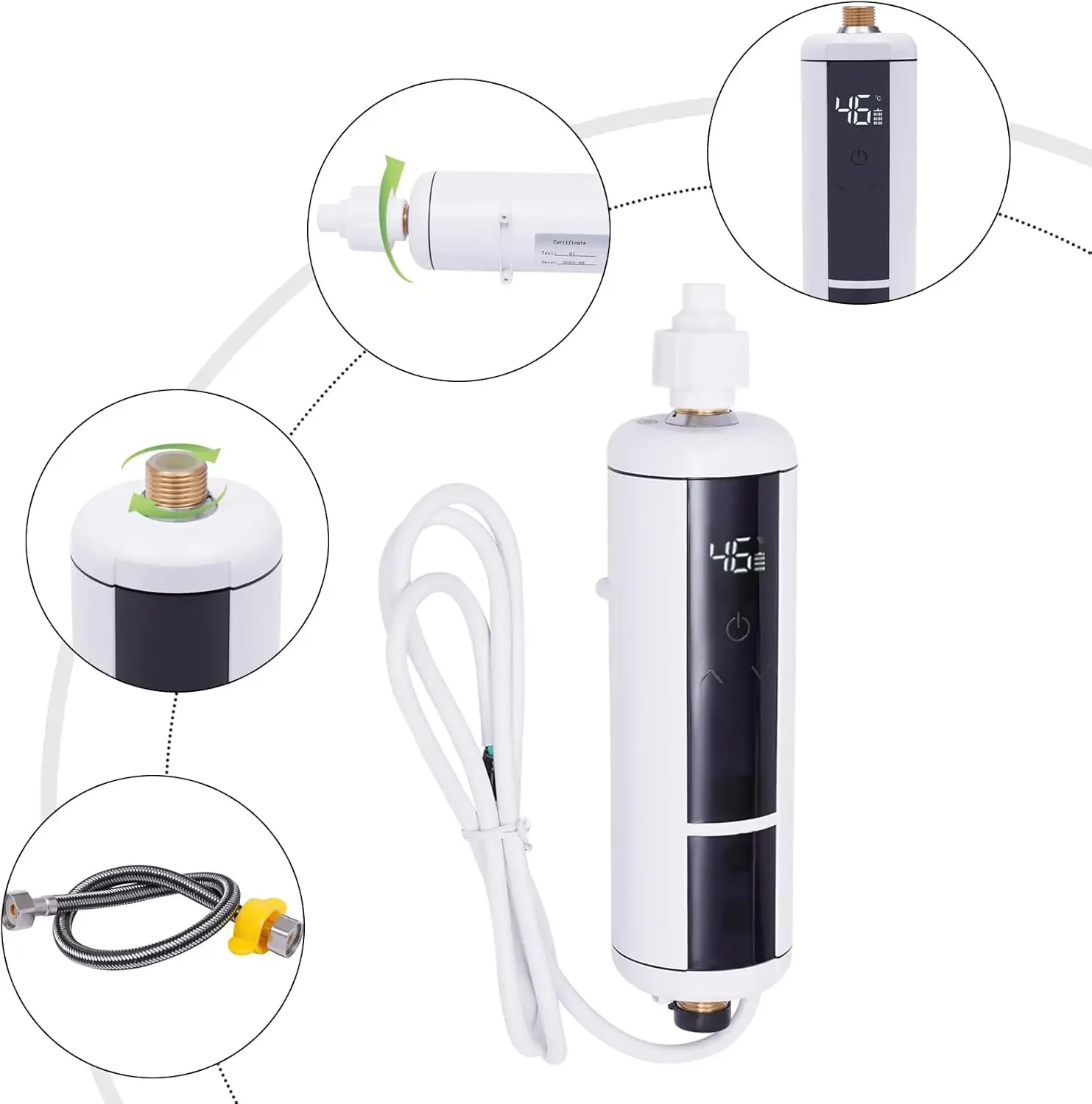Chauffe-eau électrique sans réservoir, mini chauffe-eau avec affichage LED de la température, protection contre l'ébullition à sec pour éviers, 3500W 220V NOUVEAU
