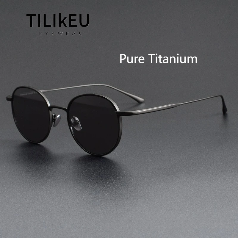 

Japanese Designer Pure Titanium Sunglasses Frame Men Outdoor Driving Night Vision Shades Vintage Small Round Glasses Women UV400