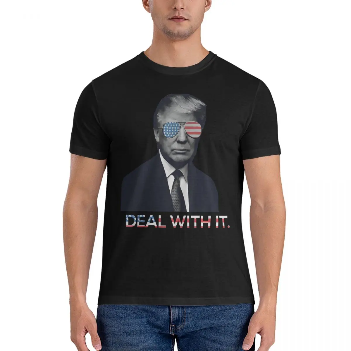 Men Trump- Deal With It T Shirts Donald Trump Pure Cotton Tops Humorous Short Sleeve Crew Neck Tees Gift Idea T-Shirts