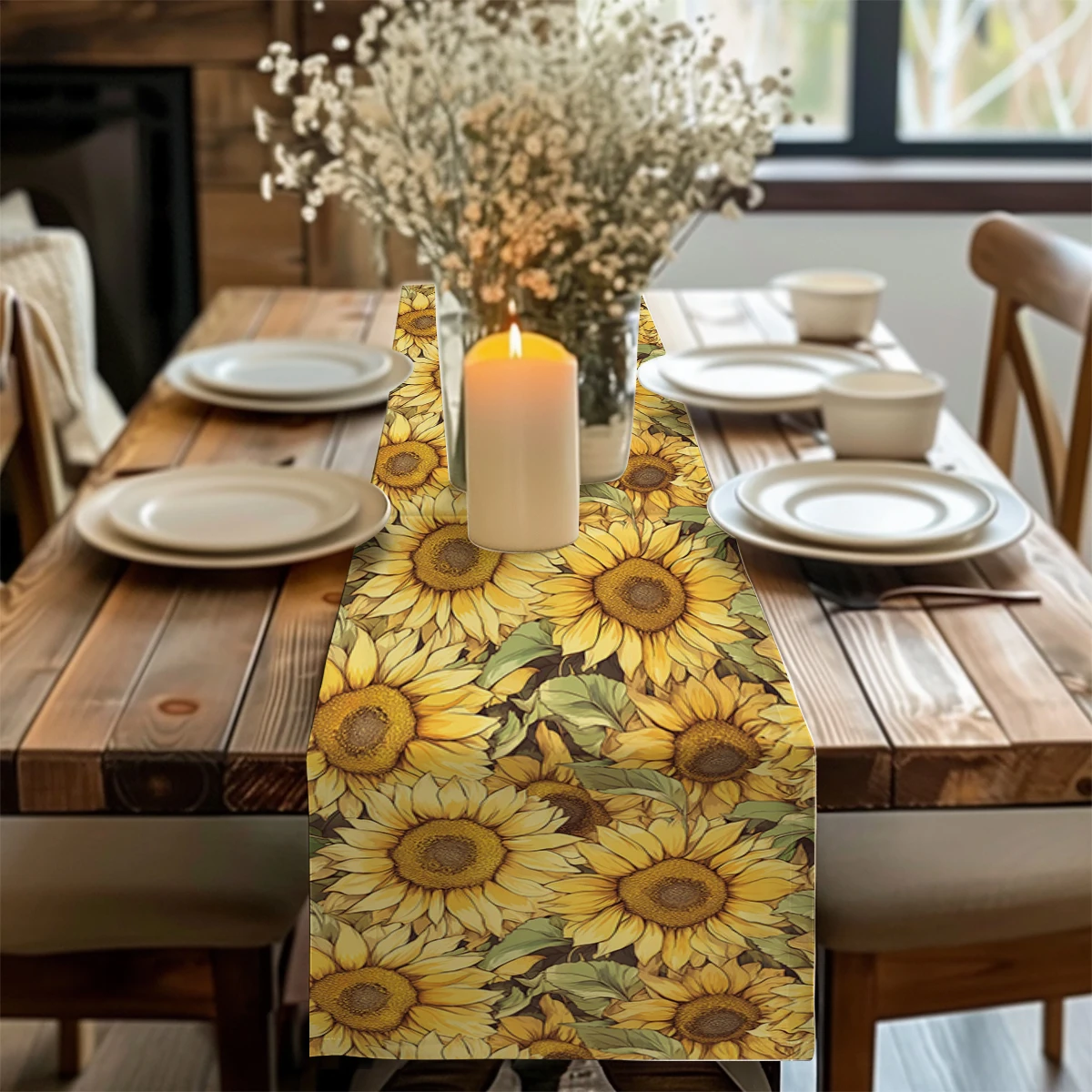 Sunflower Spring Plant Table Runner Home Wedding Centerpieces Decoration Party Table Runners Dining Long Cloth