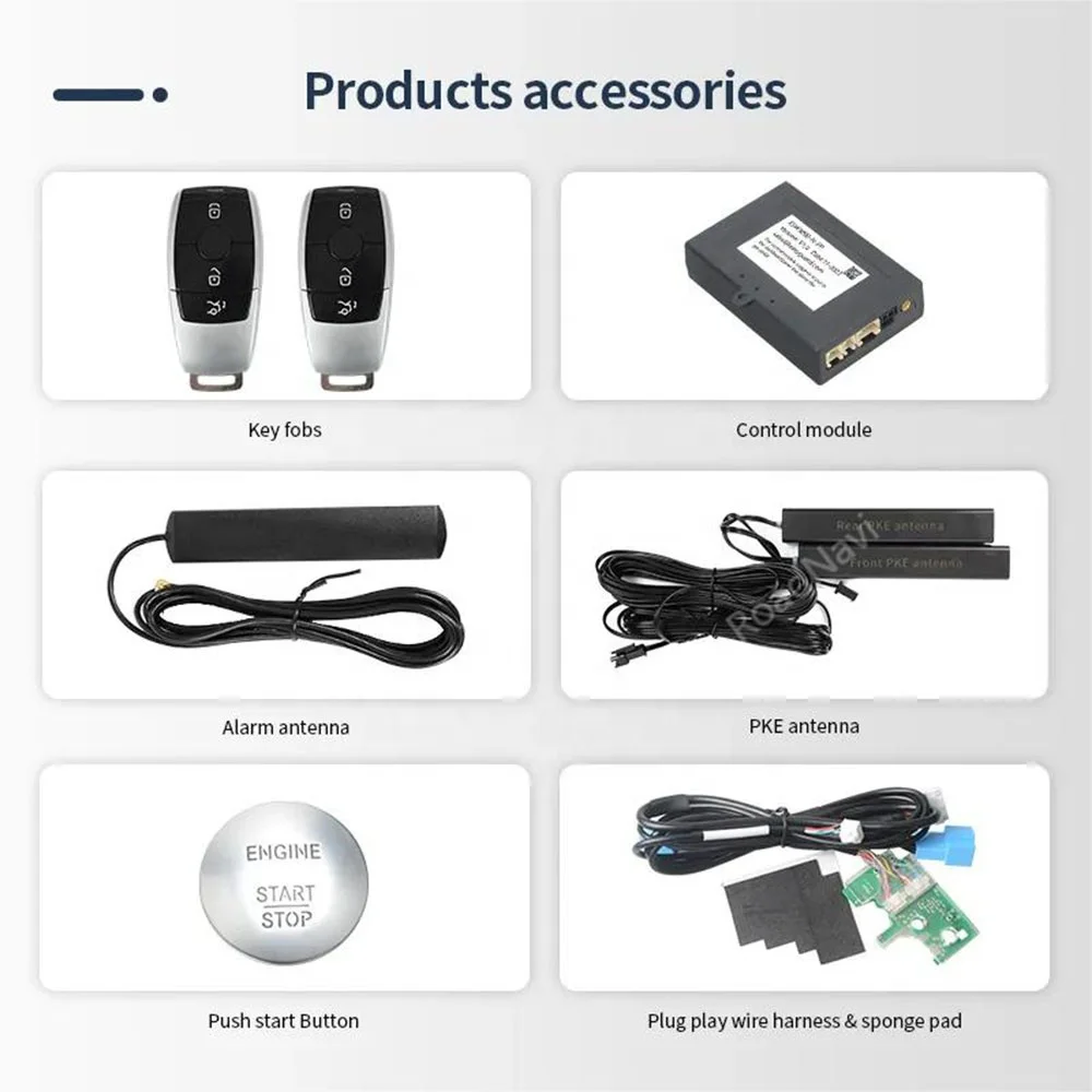 Kit PKE de arranque de botón RoadNavi apto para Benz 2014+ FBS4 con llave de giro solo inicio de entrada remota sin llave pasiva