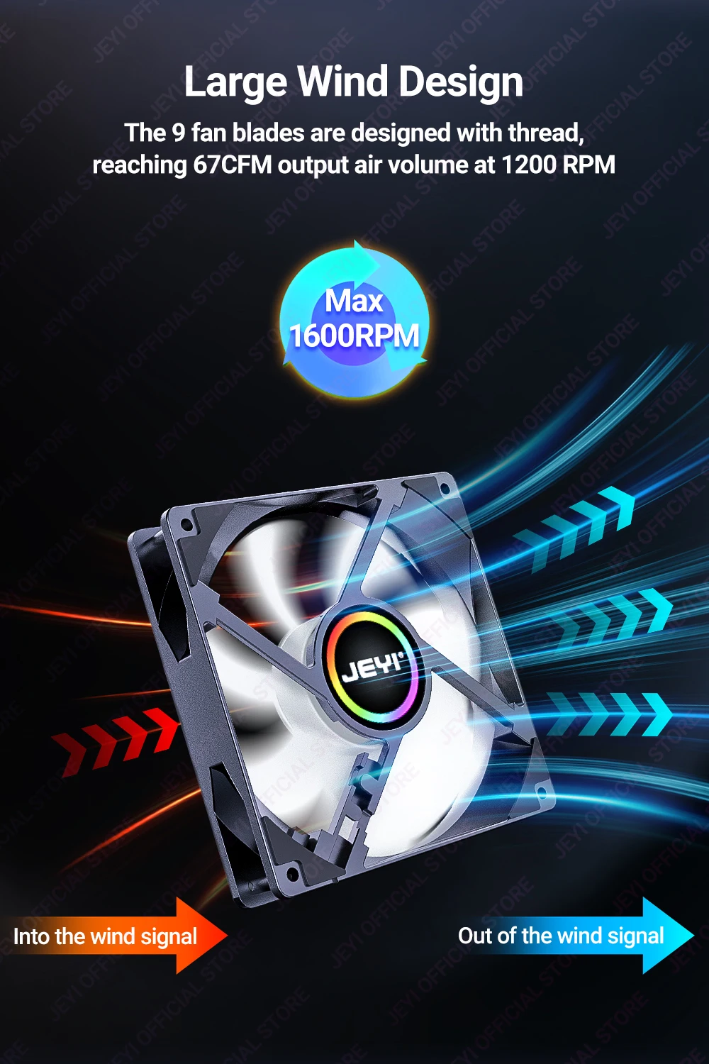 JEYI 120 mm PC-ARGB-Lüfter AURA SYNC RGB-Computerlüfter Ultra Silent Heatsink Ventilador mit 4PIN PWM und 5V 3PIN ARGB-Anschluss – Detail 8