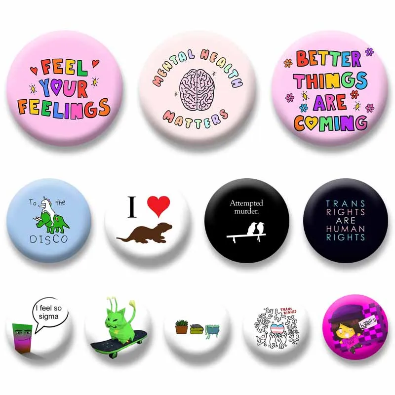 Mental Health Matters Pins Creative Funny Text Jewelry Badge Handmade Round Snap-in Brooch on Backpack Jacket Hat Ornaments Gift