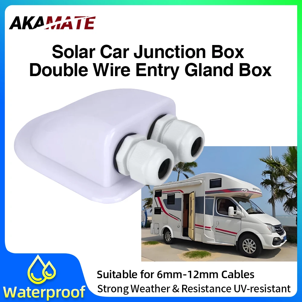 Caravan Junction Box Solar Waterproof Wire Entry Cable Storage Case Gland Box Roof Wire Entry Cable Connector Holder Dual Hole