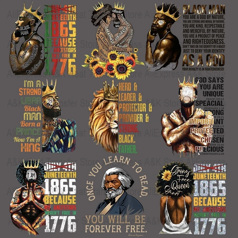 

Black King Heat Transfer Sticker African America Black Men Iron Patches Shirt Dipped DIY Applique Parches Thermo Stripes Decals