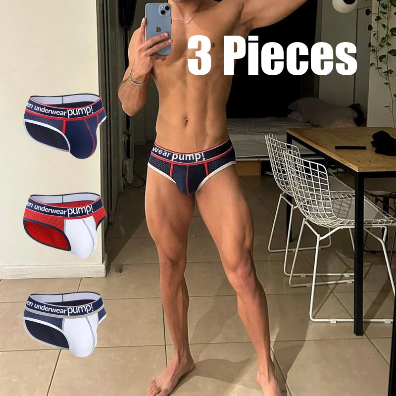 

3PCS-Sexy Men's Mesh Triangle Sport Underwear – Low-Rise, U-Pouch Enhanced, Breathable & Butt-Lifting