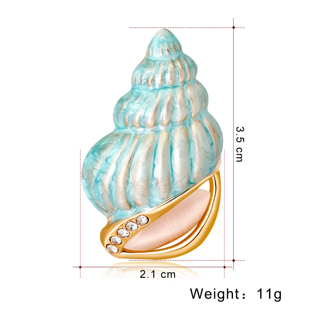 Luxury Exquisite Rhinestone Light Blue Conch Brooches For Women Clothing Suit Unisex Elegant Shell Brooch Pin Party Jewelry Gift