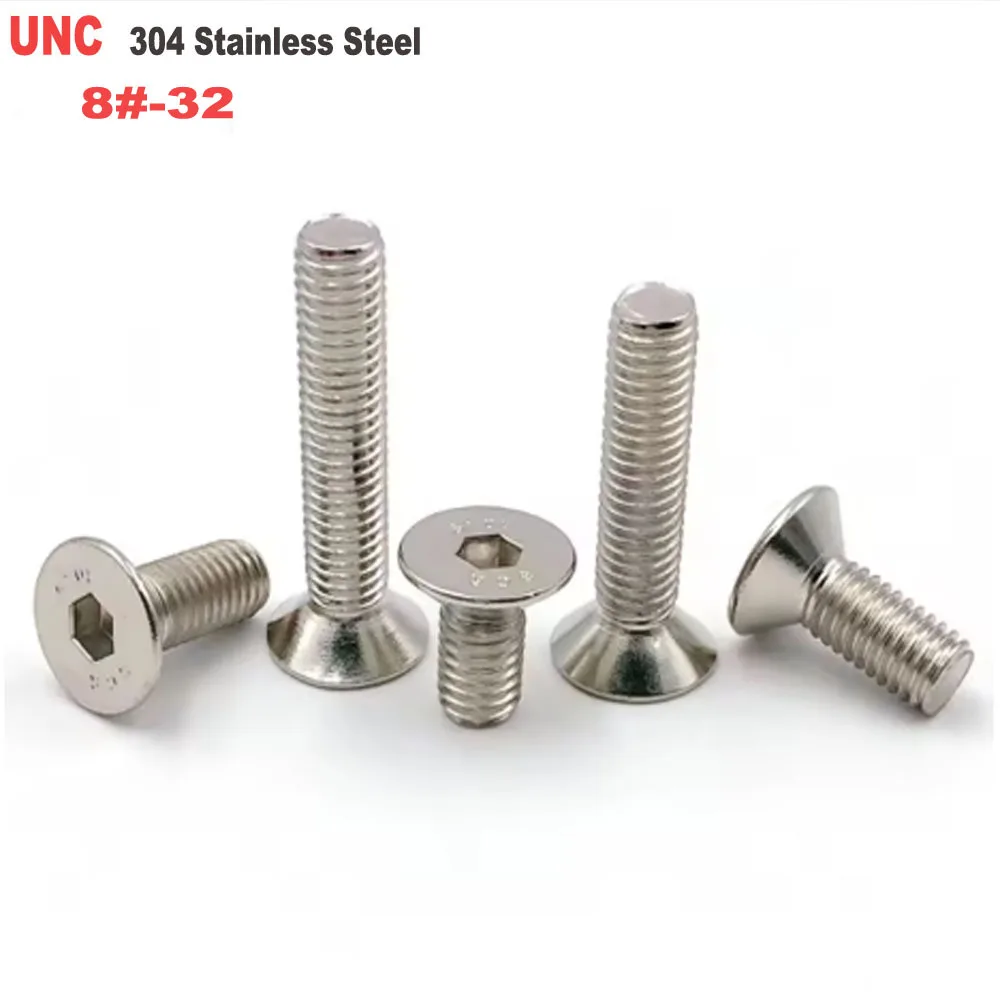 DIN7991 UNC US 8#-32 304 A2 Stainless Steel Hex Hexagon Socket Flat Countersunk Head Screw Bolt