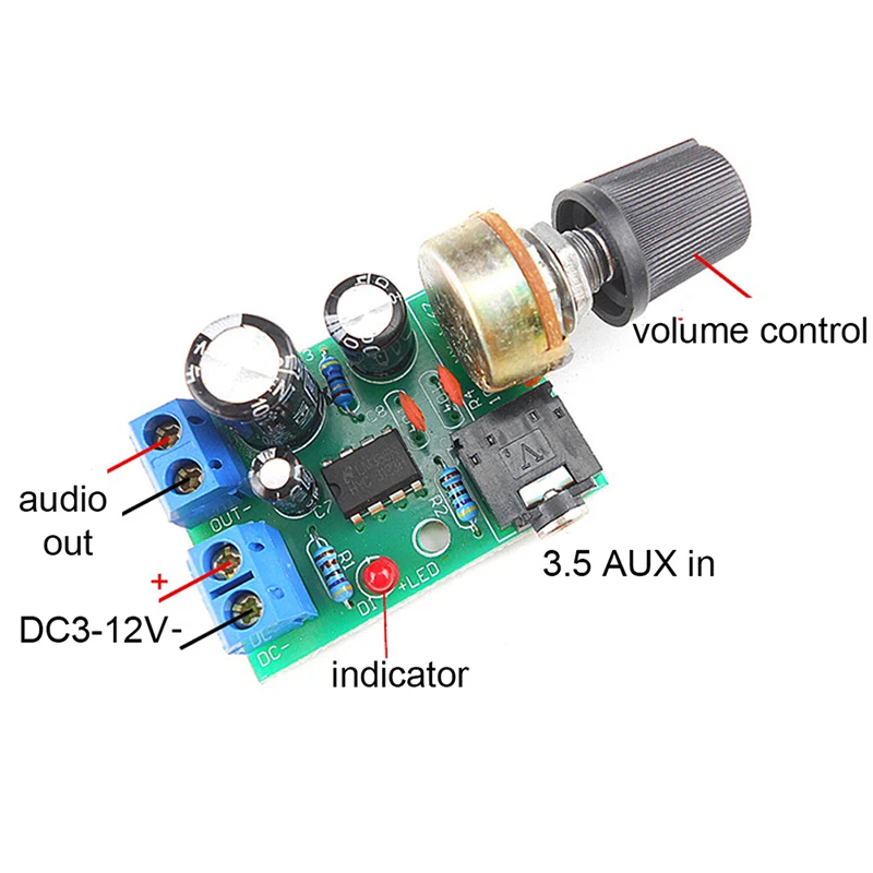 LM386 10W Audio Amplifier Board Mono 3.5mm DC 3-12V Volume Control Mini AMP Module Adjustable volume