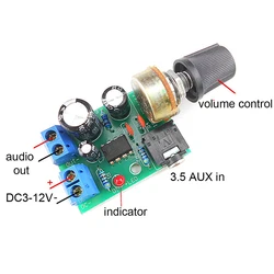 LM386 10W Audio Amplifier Board Mono 3.5mm DC 3-12V Volume Control Mini AMP Module Adjustable volume