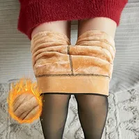 Hot Mesh Women's Fleece Tights Warm Insulated Pantyhose Skin Effect Translucent Stockings Sexy Underwear High Elastic Leggings