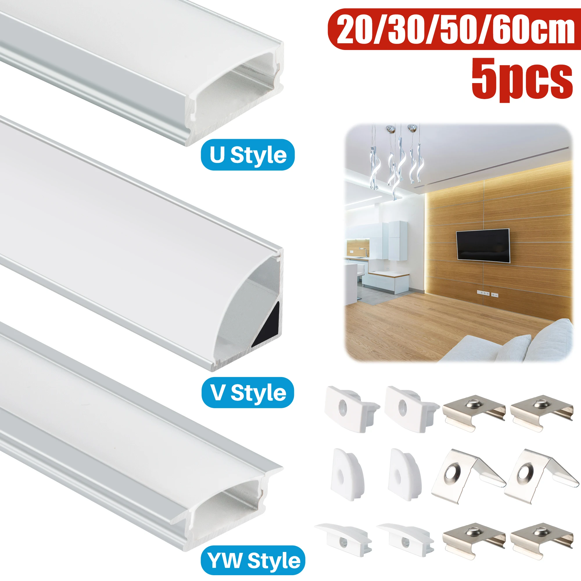 

5 шт., 30 см, 50 см, U/V/YW-стиль, алюминиевый канал, светодиодная лента, держатель, крышка, монтажный зажим, система, барный шкаф (без световой ленты)