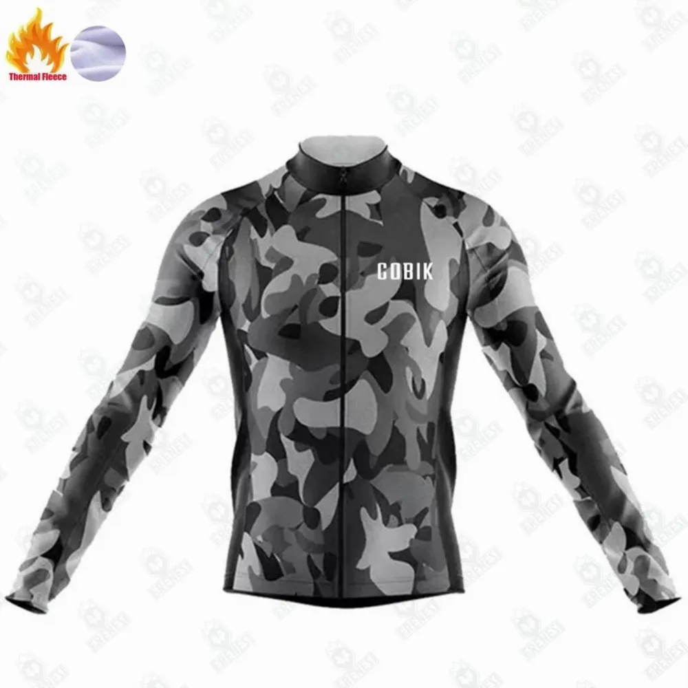 Cobik Camo Collection Bicycle Tops Winter Jacket Thermal Long Sleeve Jerseys Men\'s Cycling Jersey Bike Road Ciclismo Uniform