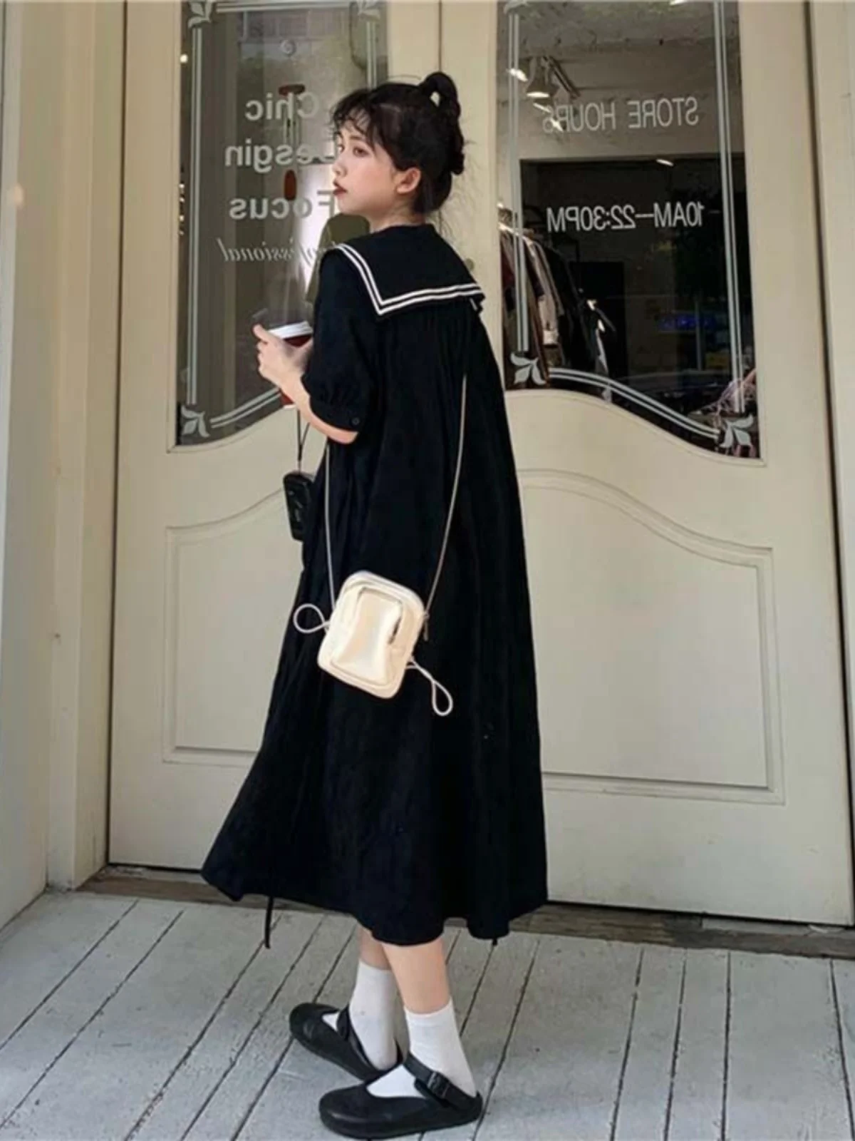 

Женское повседневное свободное платье больших размеров с коротким рукавом, темно-синим воротником, летнее, в корейском стиле, А-силуэт, для офиса, цельное