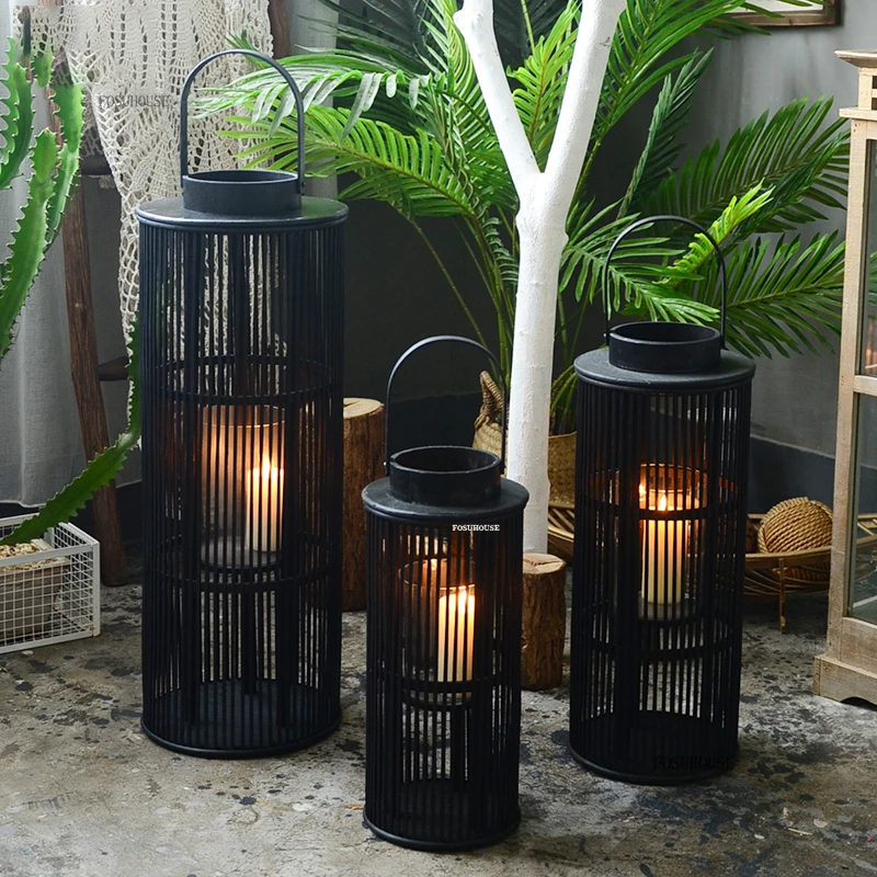 

Retro Home Decoration B&B Lantern Candlestick Decoration Wedding Candlestick Ornaments New Chinese Style Bamboo Candle Holders L