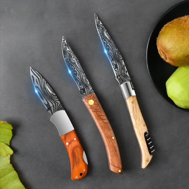 Damascus outdoor portable knife multi-functional sharp folding knife high-end high hardness household fruit knife