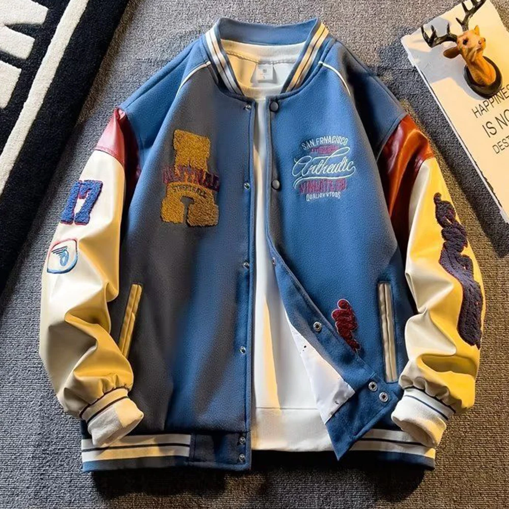 Mens Retro Letter Embroidered Jacket Spring Jacket Y2k Hip-Hop Trend Baseball Uniform Couple Casual American Street Loose Jacket