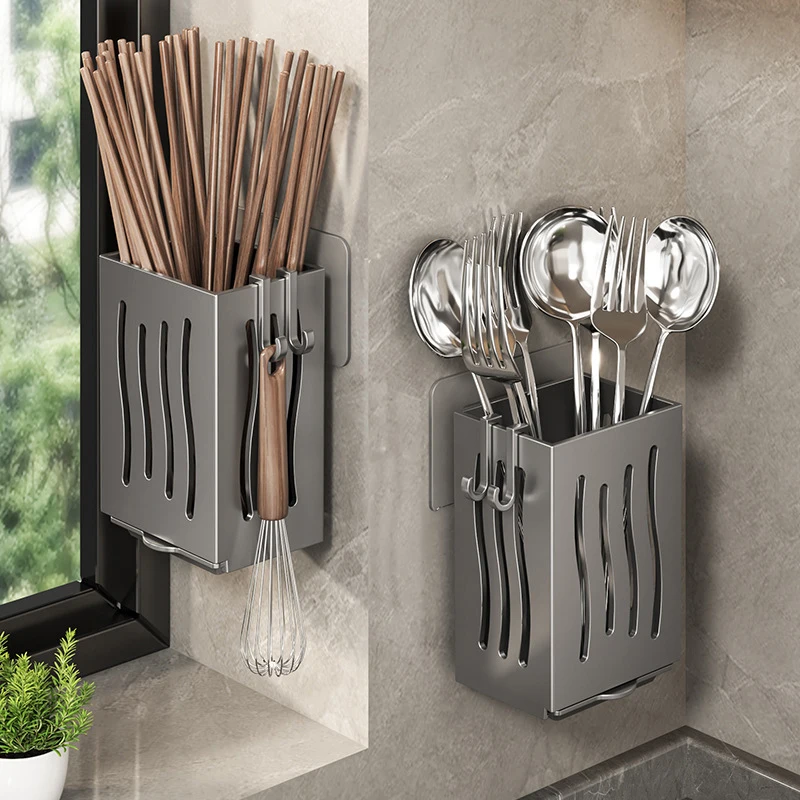 Soporte para palillos de cocina multifuncional montado en la pared para el hogar, soporte para palillos sin perforaciones, vajilla, almacenamiento, estante para cuchara de drenaje