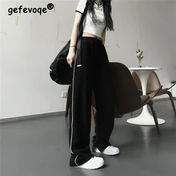 High Street Harajuku Slit Straight Wide Leg Trousers Female Korean Style Casual Loose Joggers Sports Pants Women Sweatpants 2023