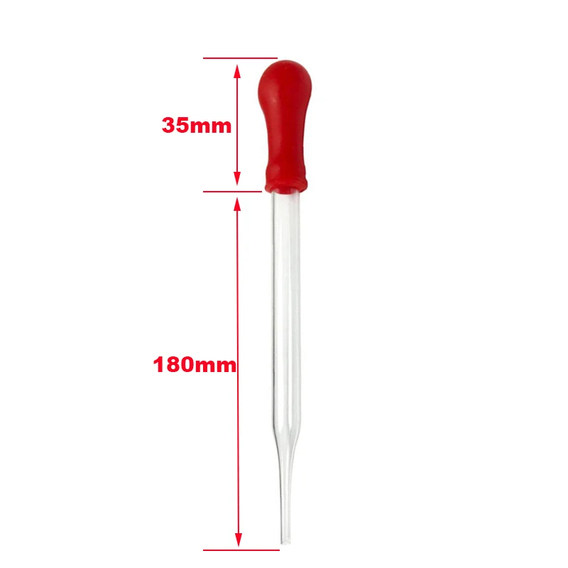 10pc Glass Dropper Red Skin Plastic Dropper Pipette Laboratory Transparent Non-toxic Teaching Equipment 100/120/150/180mm