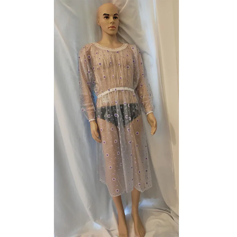 

ПВХ сексуальное кружевное мужское платье в горошек с длинными рукавами и круглым вырезом, прозрачное мягкое бесшумное свободное женское эротическое пластиковое длинное платье ABDL