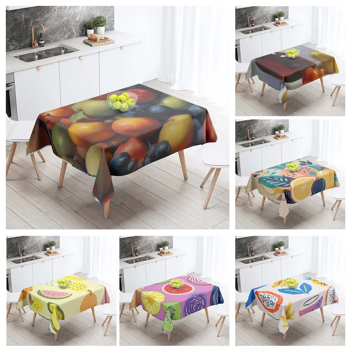 Abstract Art Food Illustration Tablecloth Oil-proof Tablecloth Waterproof Picnic Fabric Nordic Home Decoration