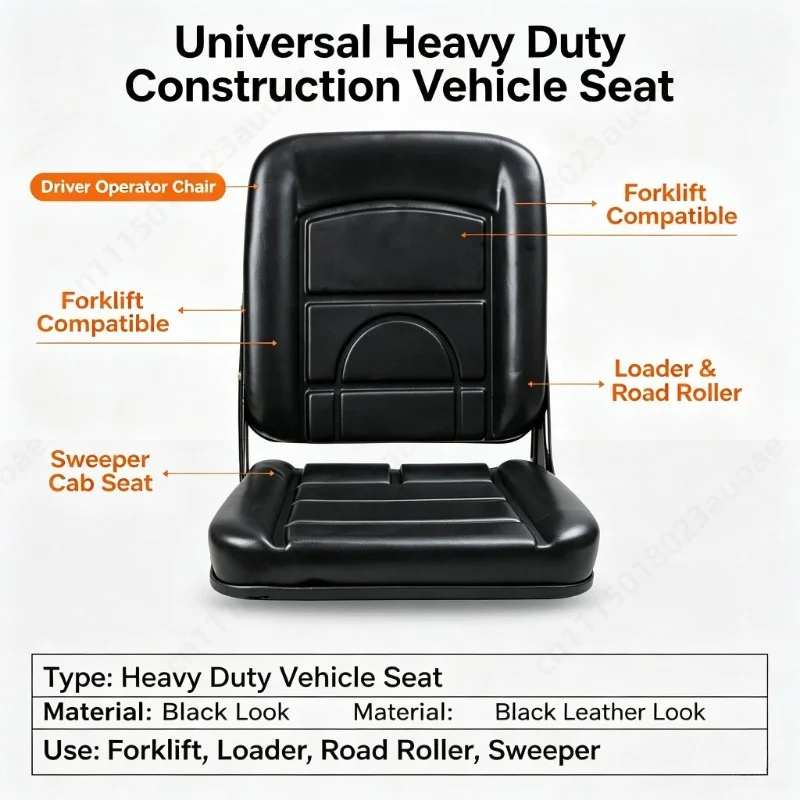 Universal Heavy Duty Construction Vehicle Seat, Driver Operator Chair for Forklift Loader Road Roller Sweeper Cab