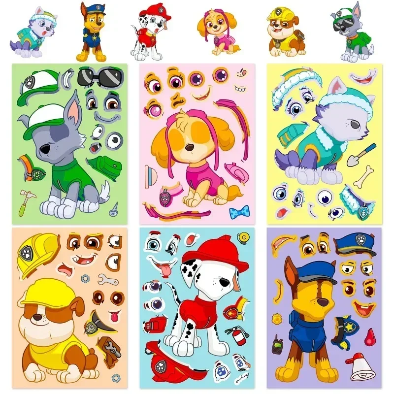 Paw Patrol Diy Face Swap Puzzle Sticker Stickers Assemble Jigsaw Cute Cartoon Anime Figure Chase Skye Make A Face Kids Toy Gifts