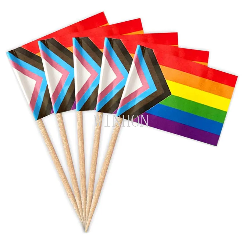 500Pcs Mini Small Pride Rainbow Flag Pride Progress Rainbow Cupcake Toppers Flags  Gay LGBT Toothpick Stick Flags Decoration