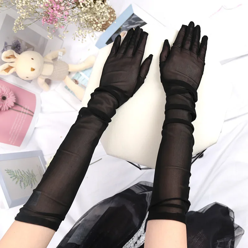 1 paar Schwarz Sexy Spitze Dünne Transparente Lange Über Ellenbogen Handschuhe Nahtlose Elastizität Atmungsaktive Sonnenschutz Frauen Fishnet Handschuhe