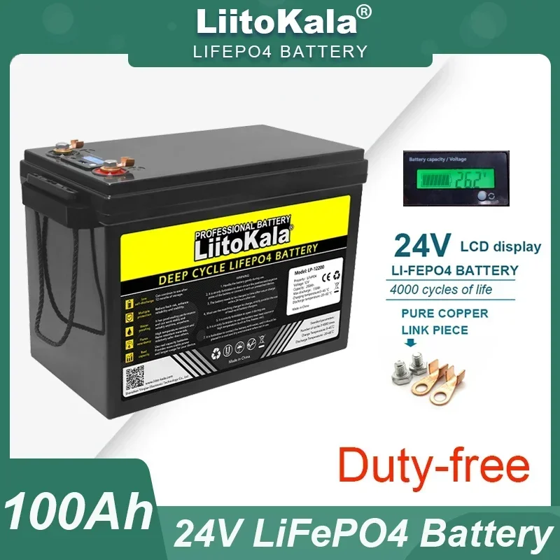 LiitoKala 24v 100Ah 80ah 8s LiFePO4 Lithium Battery USB3.0 Type-C for RV travel Inverter Car lighter Batteries 29.2V Charger