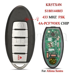 jingyuqin KR5TX4N S 180144803   Zdalny inteligentny kluczyk samochodowy do Nissan Altima Sentra Versa FSK 433MHZ 4A PCF7938X Chip 5 przycisków Keyless