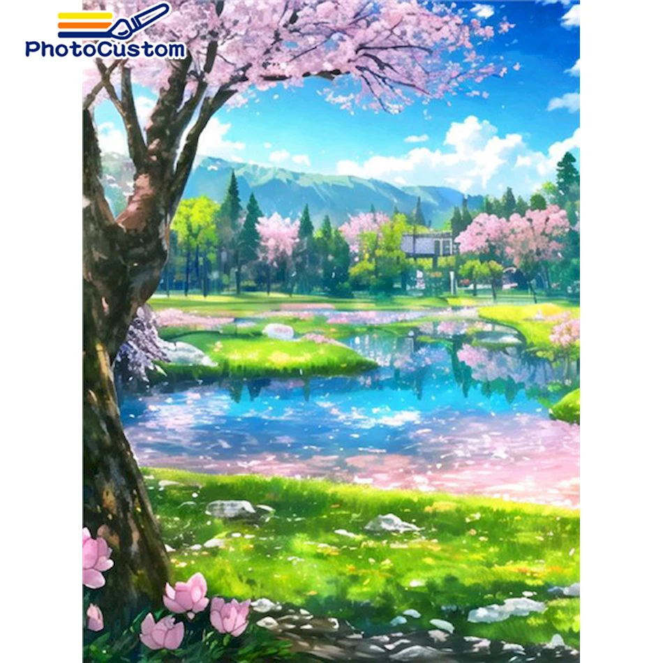 

PhotoCustom Diamond Painting Summer Landscape Diamond Embroidery Round Diamond Mosaic Cross Stitch Kit Full Set Decoration