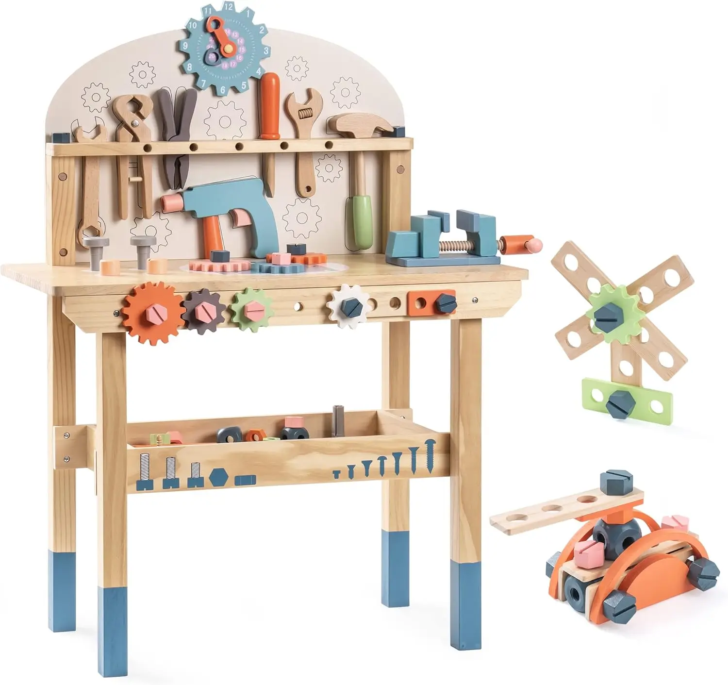 Robotime Kids Tool Bench Set  Large Wooden Work Bench Construction Toys 41 Pieces Kid Toys Tool Set  for Boys Girls Age 3+