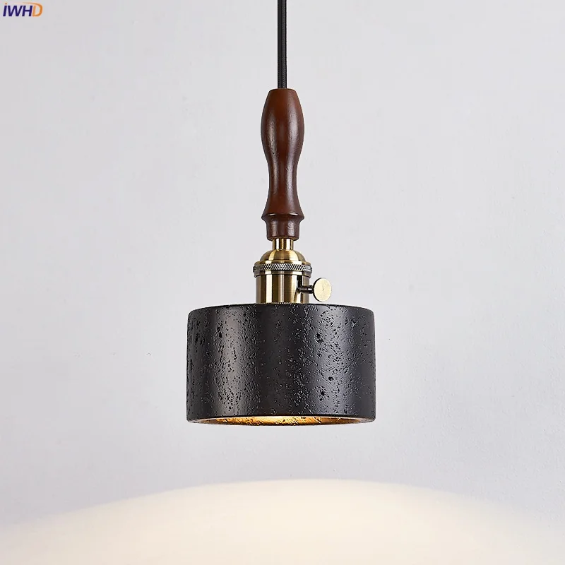 

IWHD American Vintage LED Pendant Lights For Bedroom Loft Living Dining Room Light Black Travertine Table Hanging Lamp Luminaire