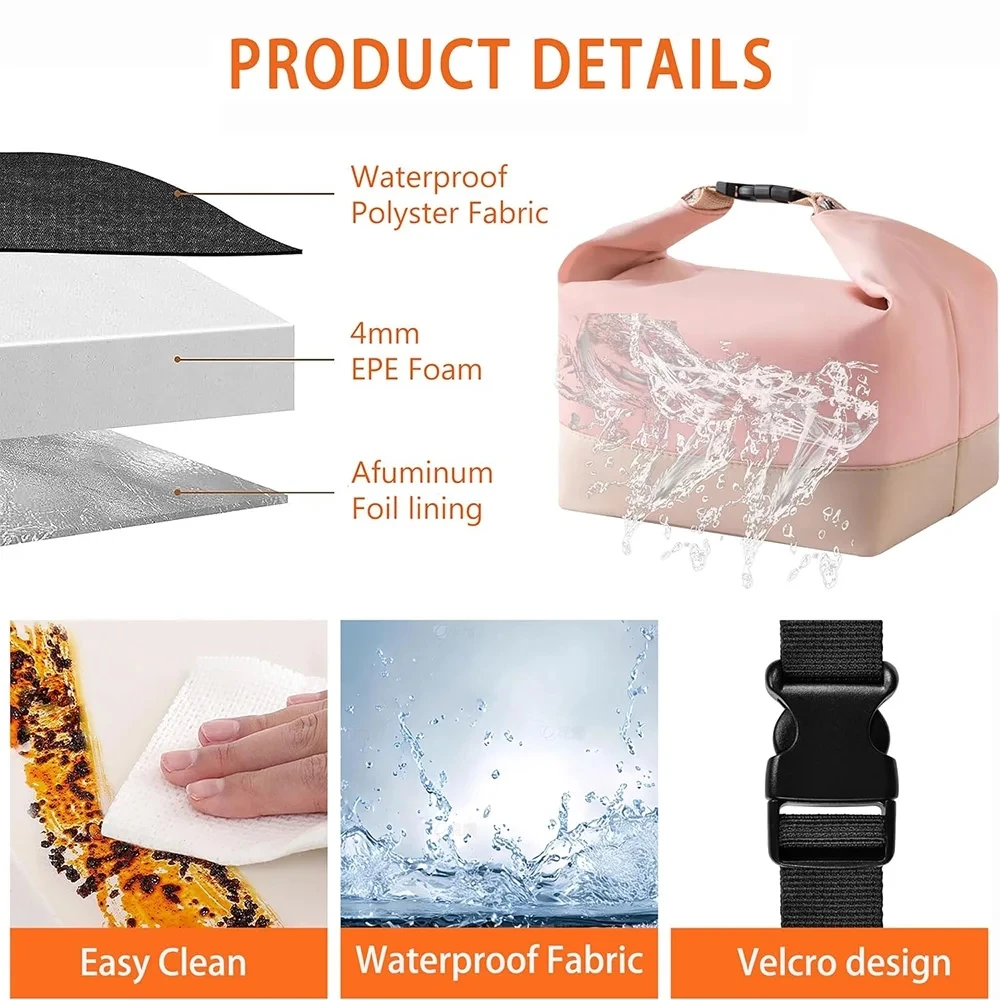 Isolierte Lunch-Tasche mit Schnalle, Langlebige Tragbare Lunchbox, Kühltasche, Thermische Bento-Tasche, Lebensmittelträger, Schultertasche – Detail 6