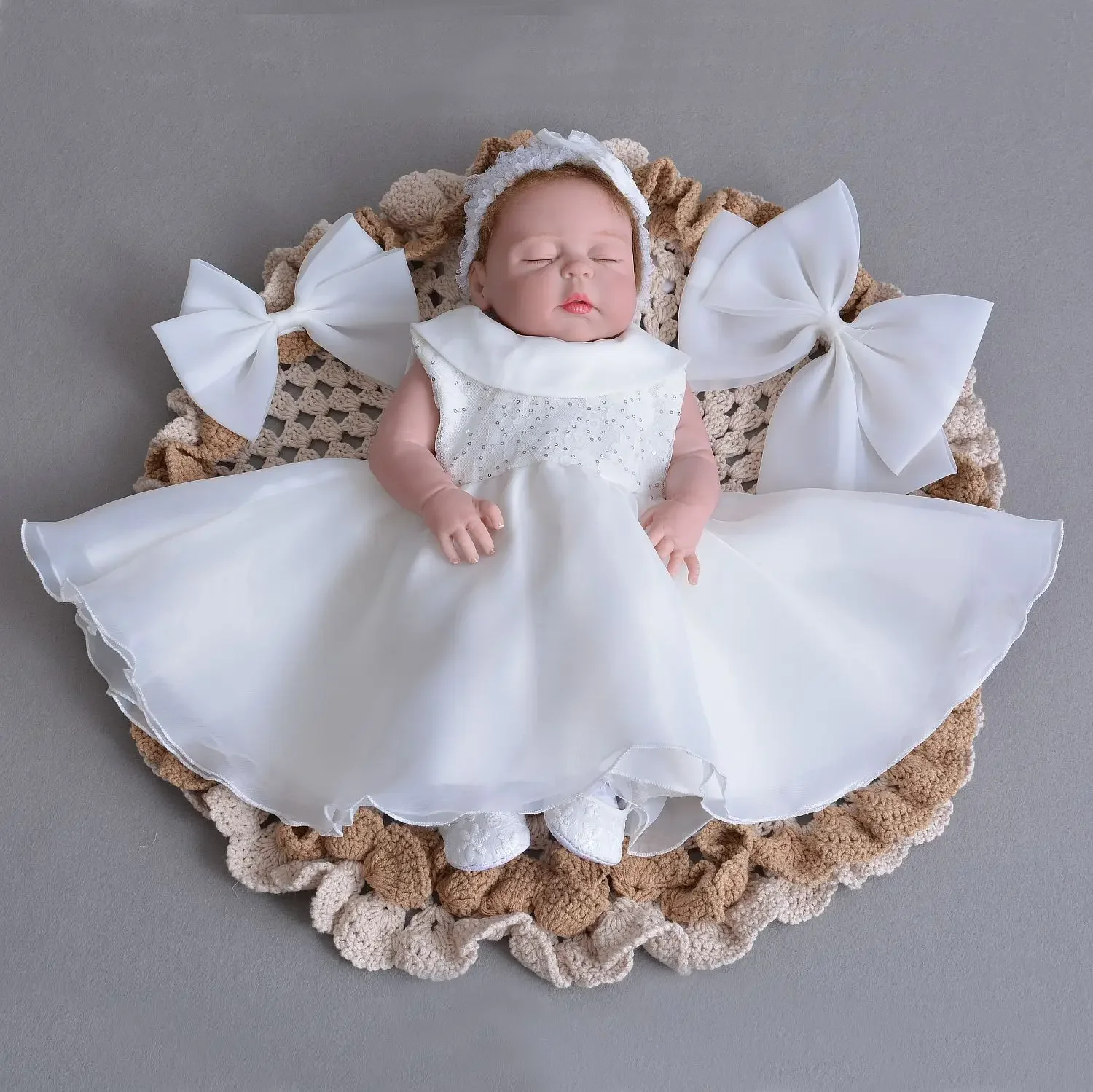 

Fashion Party Wear Infant Toddler Baby Girls Clothes RBF174008 0-24 Month Baby Girl Dresses White Big Bow Baby Vestido