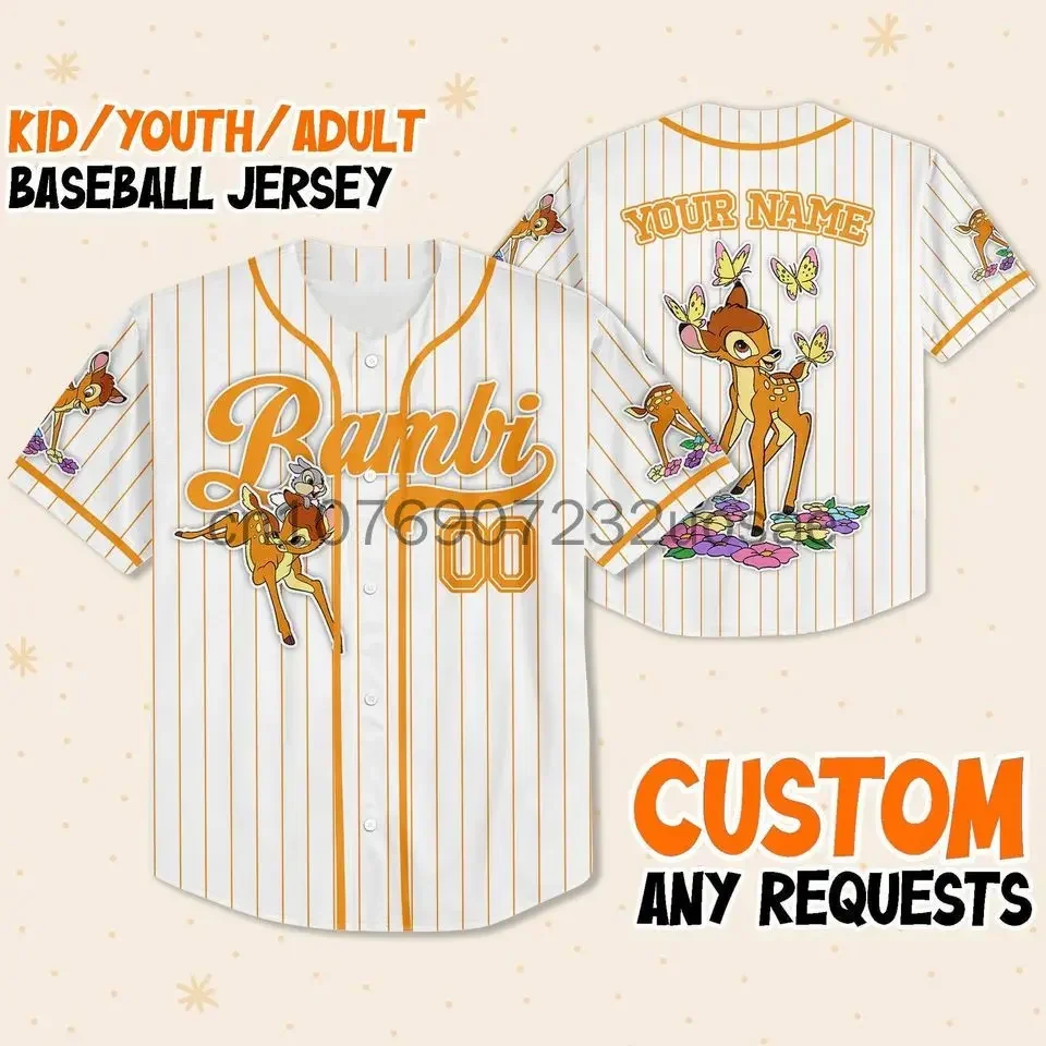 

2024 Disney Bambi Baseball Jersey Custom Name Men's And Women's Bambi Baseball Jersey Short Sleeve Hawaiian Shirt Track Top